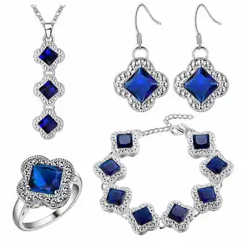 

BRACELET Pendant necklace Earrings ring thick set aliexpress explosion katami foreign trade blue gem clover bts diy