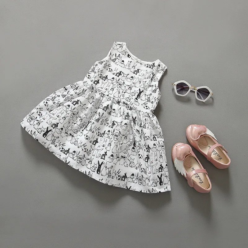 

2016 Cute Baby Girls Spring Dress Rabbit Fairy Style Cotton Summer Toddler Casual Kids Girls Everyday Dress white dresses
