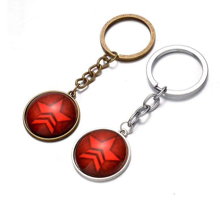 

2 colors Mass effect Round red pentagram glass Pendant keychain Charm men keychain Chain Jewelry women gift