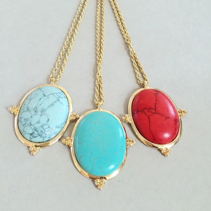 

3 colors oval stone necklace and spherical shape long necklace fashion sweater chain necklaces pendants