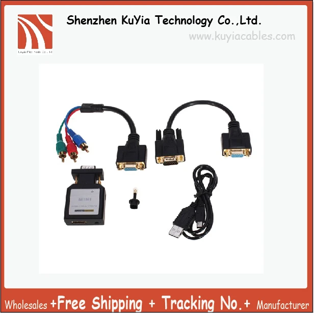KUYiA 2PCS/LOT Free Shipping Hot Sales Mini HDMI to VGA YPBPR Converter