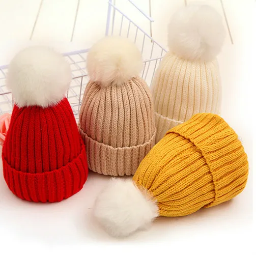 Children Fur Pom Pom Hats Girls Boys Fur Pompom Hat Winter Hat Men Children Fur Pom Pom Hats Girls Boys Fur Pompom Hat Winter Hat Men