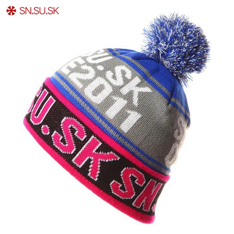 SNSUSK الرجال النساء التزلج الدافئة قبعات الشتاء الحياكة التزلج الجمجمة قبعات الياقة المدورة بيني أضاليا قبعة على الجليد تزلج كاب gorro انا