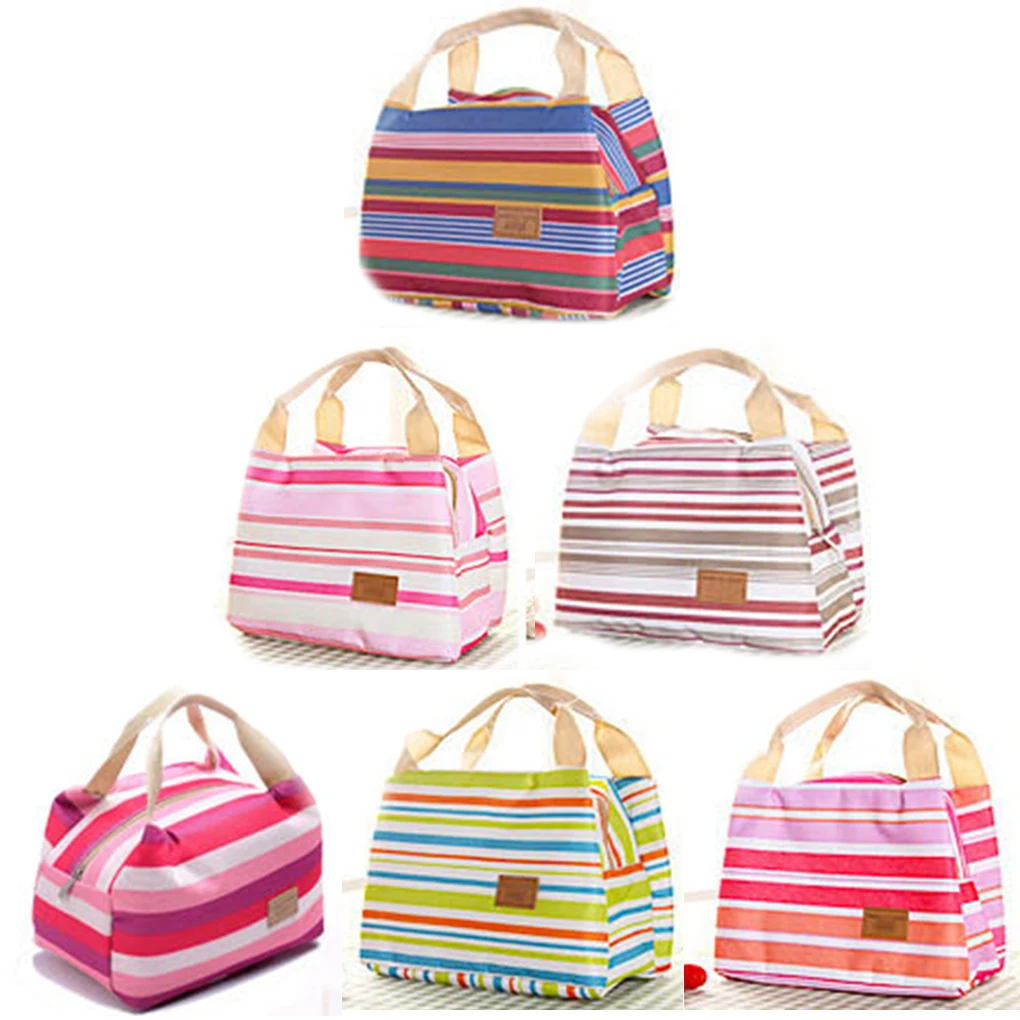

2019 New Thermal Insulated Lunch Bag Canvas Stripe Bags Kids Baby Tote Storage Picnic Lunchbox