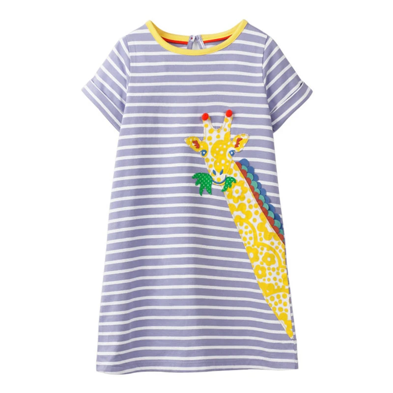 

Applique Animals Baby Dresses Summer giraffe Girl Clothing cotton Short sleeve stripe princess kids tunic dress