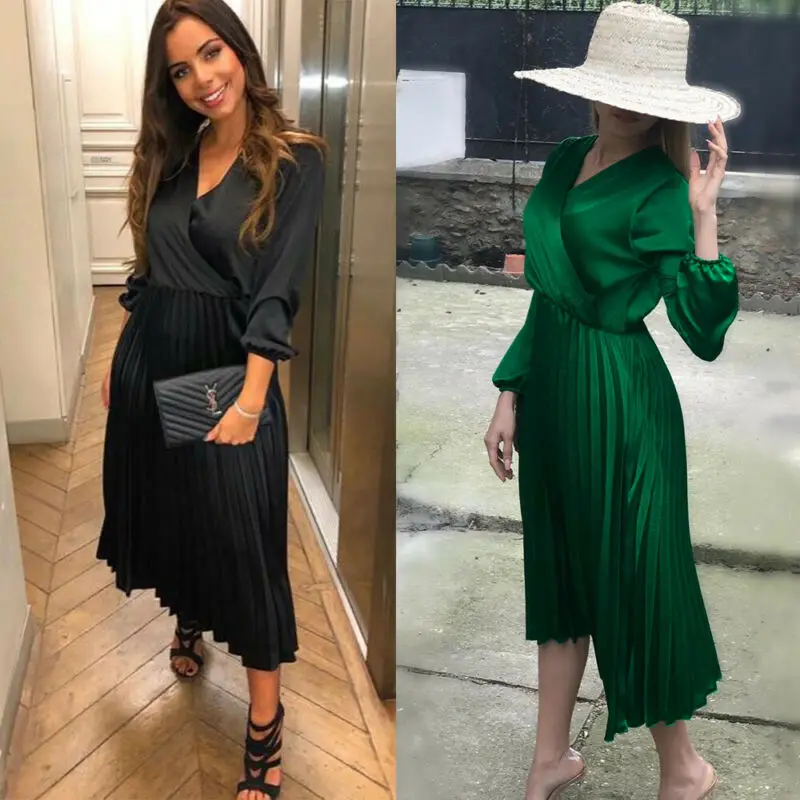 

Women Summer Boho Ruffles Long Maxi Dress Elegant Ladiea Evening Party Long Sleeve V-neck Mid Calf Dress Sundress