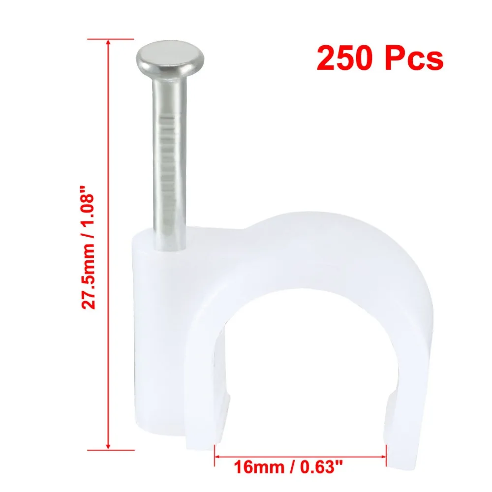 

Uxcell 250pcs 16mm Circle Cable Clip Nail Inserting Type Wall Mount Coax Electric Cable Wire Clip Fastener Saddle White Nylon