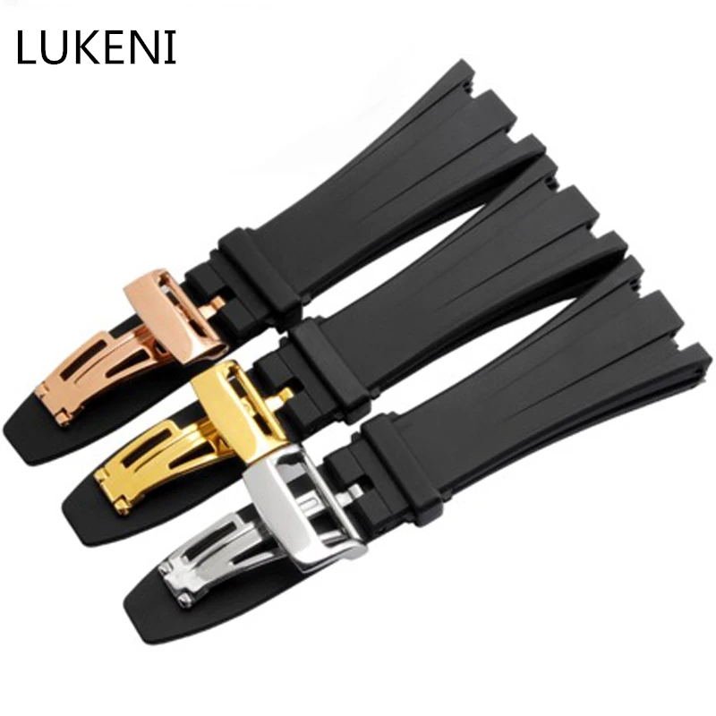 

LUKENI 26MM 28MM Black Dust Waterproof Rubber Watchband Watch Strap Bracelet For AP ROYAL OAK Watch With Original LOGO