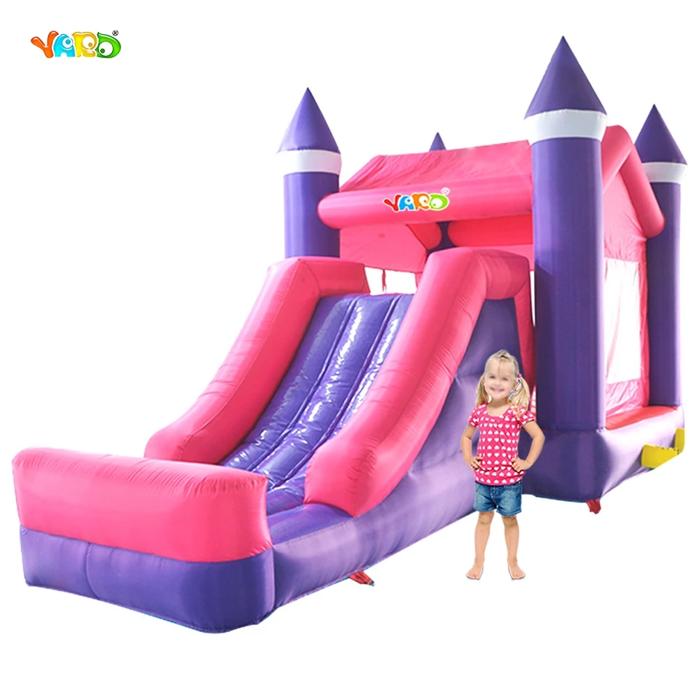 

YARD Pink Purple Bounce House with Cover Dream Castle Lovely Bouncy Castle Outdoor Moonwalk Party Event Big Inflatable Slide