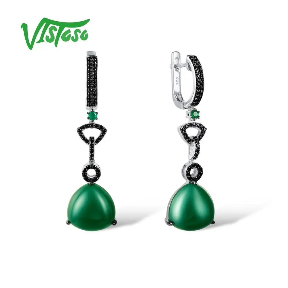 VISTOSO 925 Sterling Silver Drop Earrings Jewelry Earrings Round Dyed Green Agate Black Spinel Green Glass For Women Drop Ear VISTOSO 925 Sterling Silver Drop Earrings Jewelry Earrings Round Dyed Green Agate Black Spinel Green Glass For Women Drop Ear