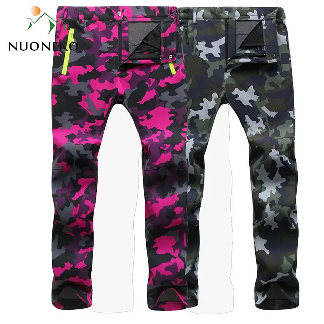 US $15.19 NUONEKO 2019 Women Men Fleece Warm Pants Windproof Hiking Pants Outdoor Camping Fishing Skiing Trek