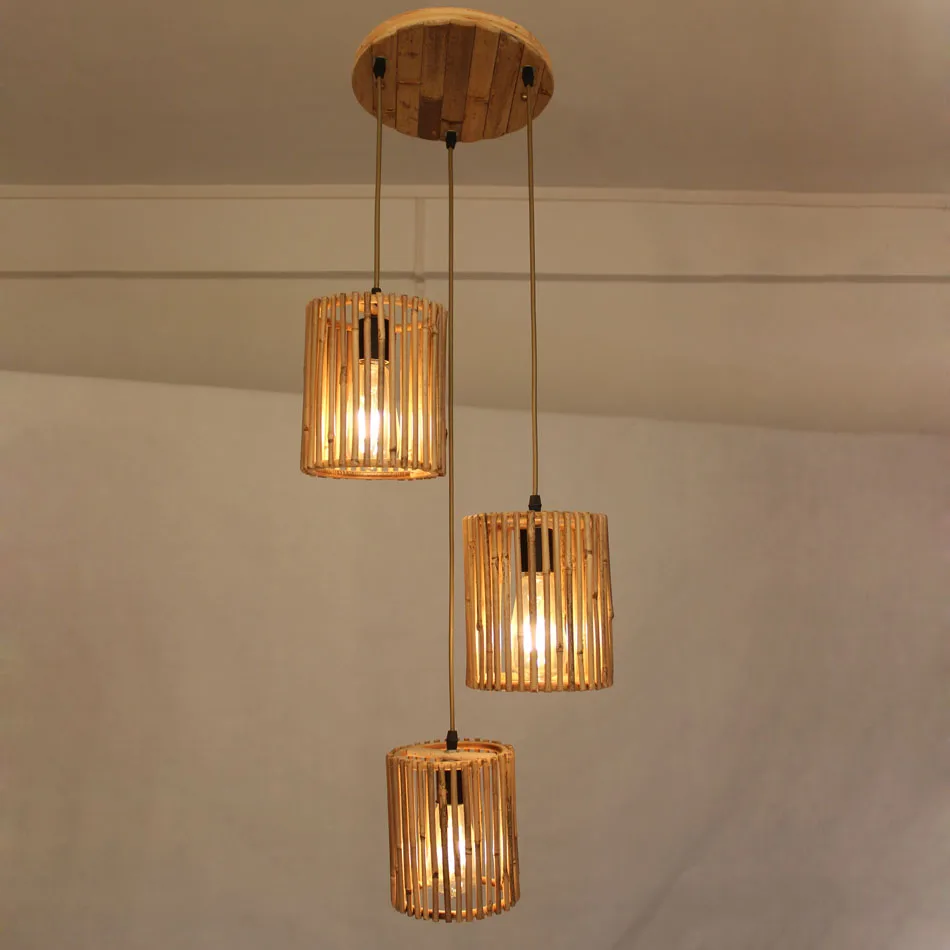 

Japanese style bamboo Pendant Lights Southeast Asia style brief round E27 LED lamp for porch&parlor&stairs