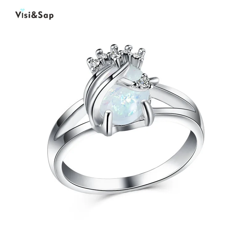 

Visisap Korea Style Simple Opals Ladies Jewelry Hollow Micro Pave Zircon Ring for Women Anniversary Gifts Rings Factory B1374