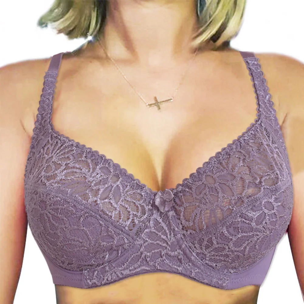  Plus size lingerie Lace Bras For Women Underwire Perspective Sexy Underwear Bra Embroidery Floral B