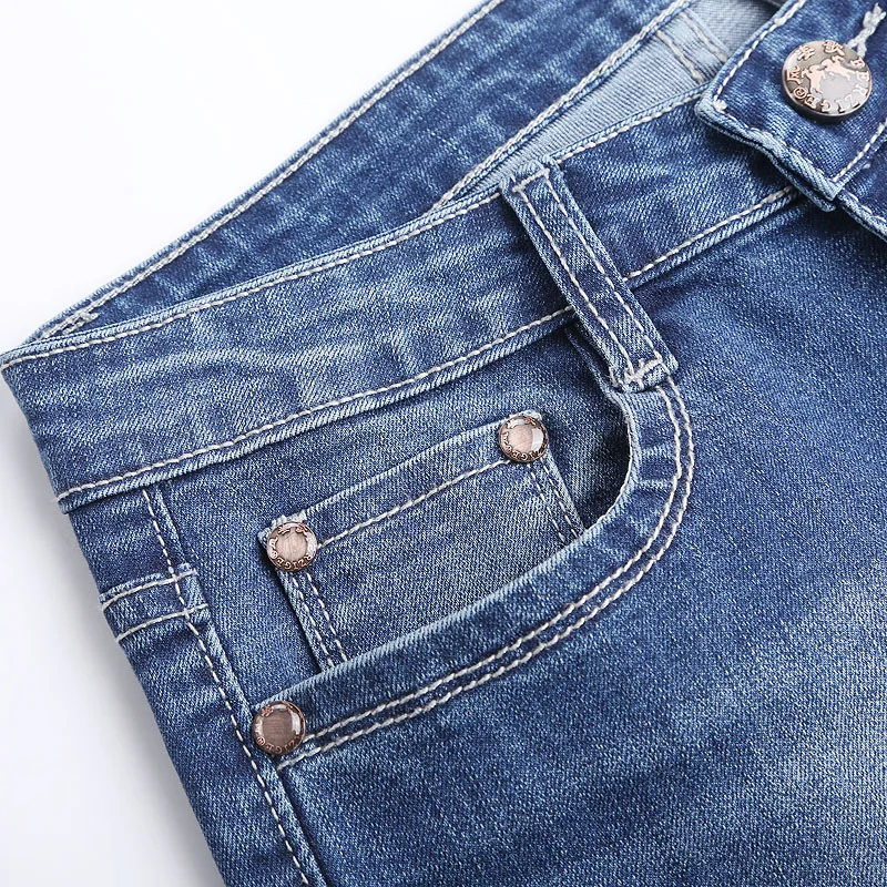 Stretch Flares 2018 Elasticidad Mujeres Bordado Pantalones Bell Vaqueros Slim Bottom Nuevo Alta Cintura Señoras El Azul Denim OpqOR1xS