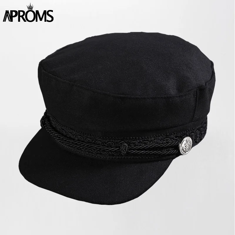 Aproms, черная шапка капитана с кружевной подкладкой, повседневный веревочный плоский головной убор, осенне-зимний классный праздничный берет для девочек, женская одежда, аксессуары