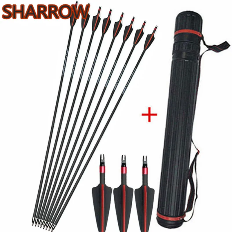 

12pcs Mix Carbon Arrow 80cm Spine 400 OD 7.6mm Replaceable Arrowhead Compound Recurve Bow Hunting Shooting Archery Accessories