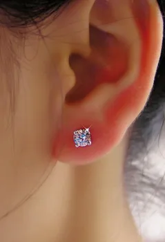 

2CT/Piece Real Sterling Silver Stud Earrings Round Four Prongs Lovely Diamond Stud Earrings For Women Wedding Jewellery