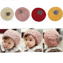 Cute Kids Baby Children Crochet Knitting Beret Hat Beanie Cap Headwear 4 Colors