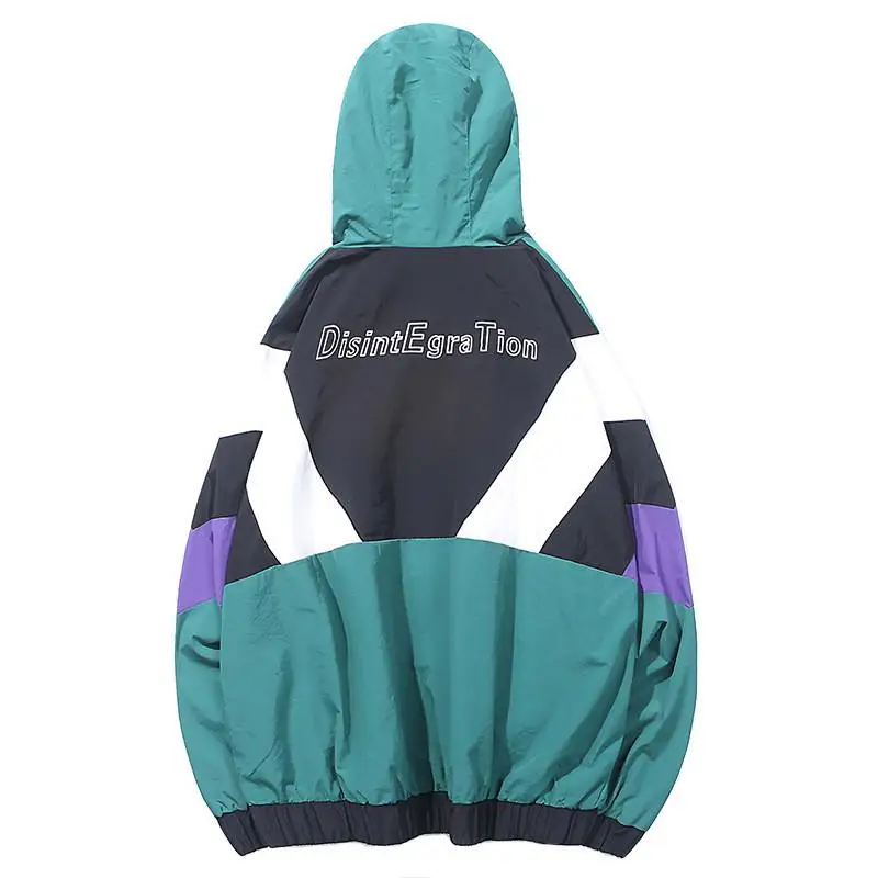 Harajuku Track Jacket Windbreaker Men Hip Hop Streetwear Hooded Jacket Color Block Autumn 2019 Casual Hoodie Jacket Coat Hipster