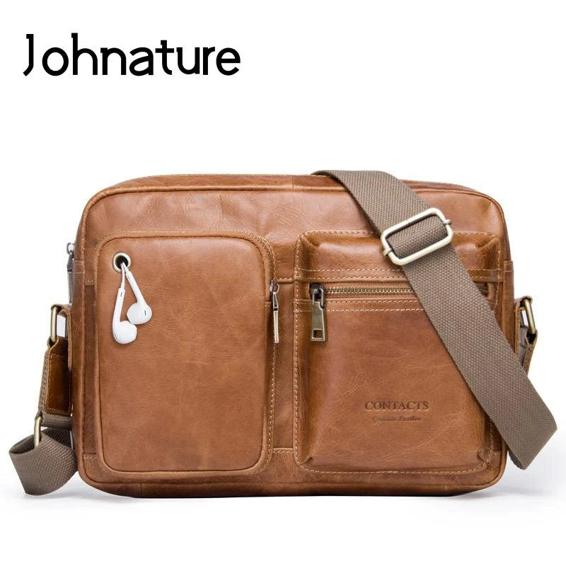 

Johnature 2020 New High Quality Genuine Leather Men Shoulder & Crossbody Bags Leisure Solid Color Zipper Cowhide Messenger Bag