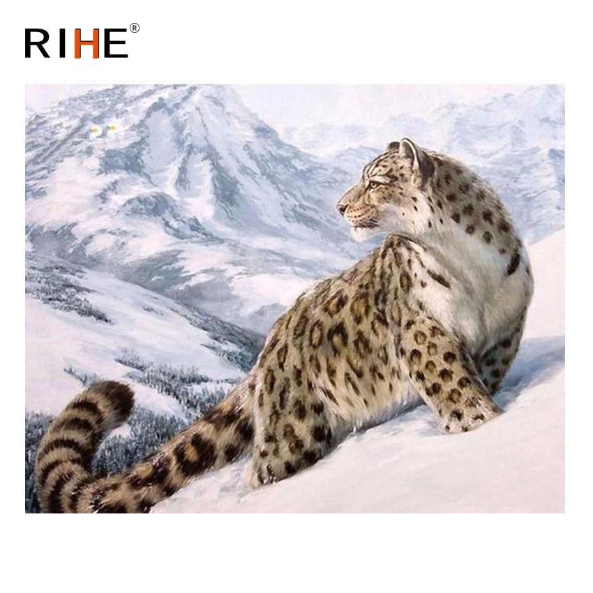 

RIHE Snow Mountain Leopard Diy Painting By Numbers Animal Oil Painting On Canvas Hand Painted Cuadros Decoracion Acrylic Paint