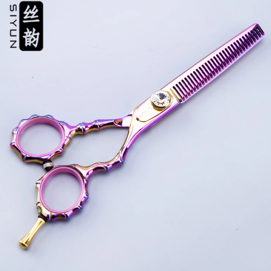 

6.0inch size thinning scissor,beautiful purple and bamboo handle design,professional hairdressing scissors,hair scissors