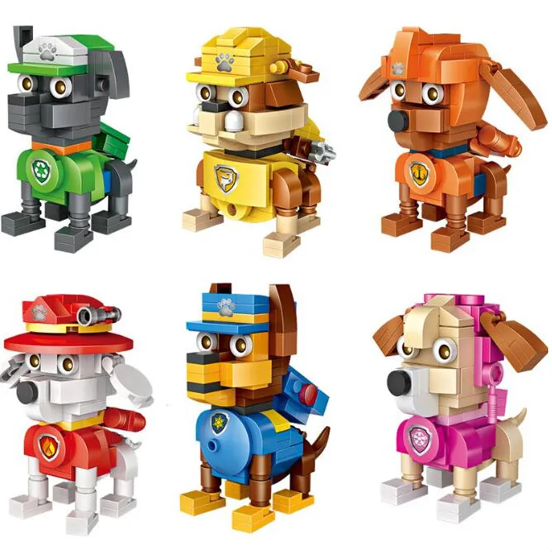 

6 Pcs/Set Hot Sell Paw Patrol Dog Small Particle Building Blocks Patrulla Canina Toys For Children Gifts