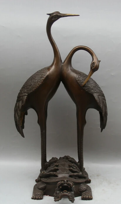 

xd 002257 18"Chinese Folk Feng Shui Bronze red-crowned crane Dragon tortoise Turtle Statue