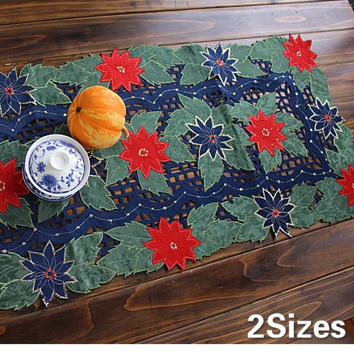 

Europe Satin Lace Rectangular Tablecloth Hollow Floral Embroidery Table Mat Dinner Table Cover For Wedding Party Christmas Decor