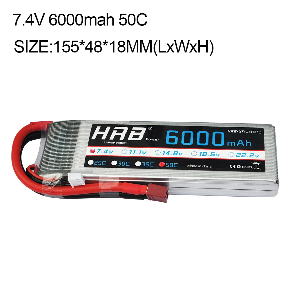 Hrb RC Lipo 2S батарея 7 4 в 6000 мАч 50C Max 100C аккумуляторная для Traxxas автомобиль модель Trex 500