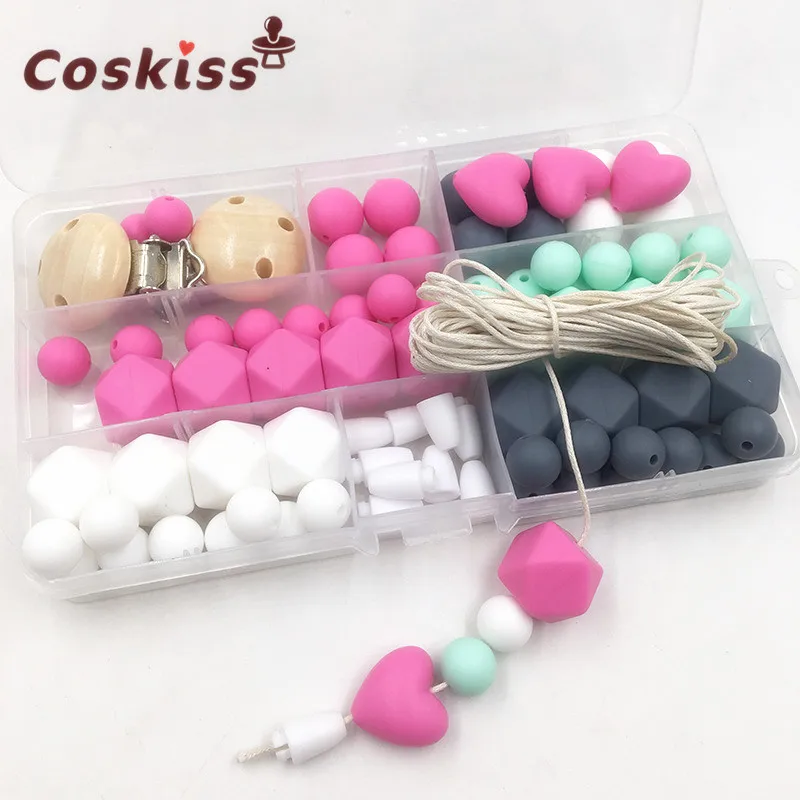 Baby Silicone Teething DIY Crafts Set Pacifier Clips Toy Safe And Natural Silicone Bead Teether Baby Nursing Necklace Pendants