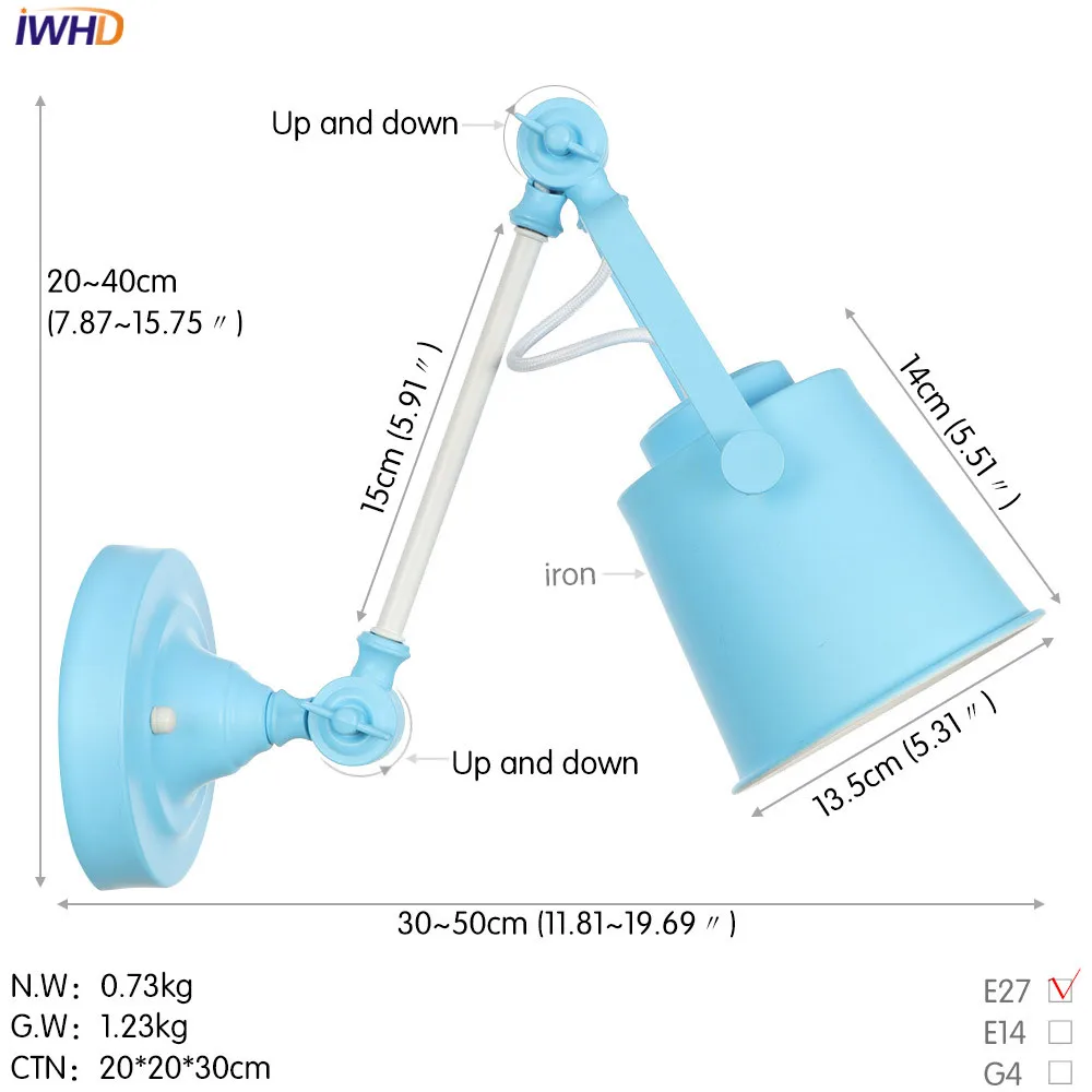 IWHD железная Регулируемая цветная настенная лампа светодиодный Скандинавское настенное освещение в стиле лофт винтажный промышленный Wandlamp Ретро настенный светильник для домашнего освещения