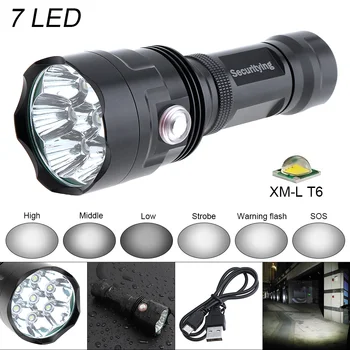 

SecurityIng Super Bright 3800 Lumen 7x XML T6 LED Flashlight Outdoor Waterproof LED Flash Light Torch Lamp Support USB Charging