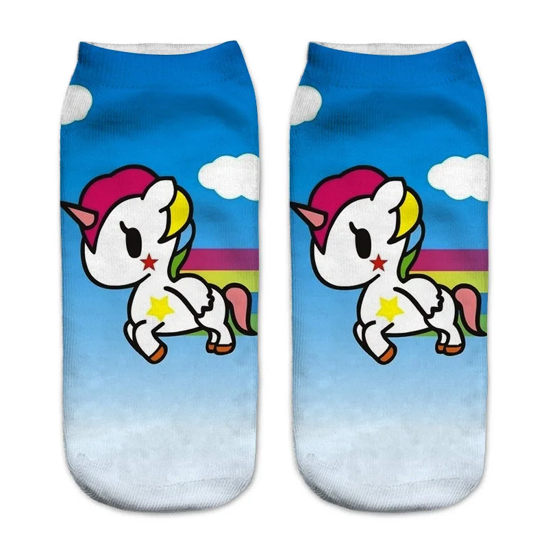 Murushe Harajuku 3D принтом Единорог Носки для девочек Для женщин Kawaii ботильоны Licorne Chaussette