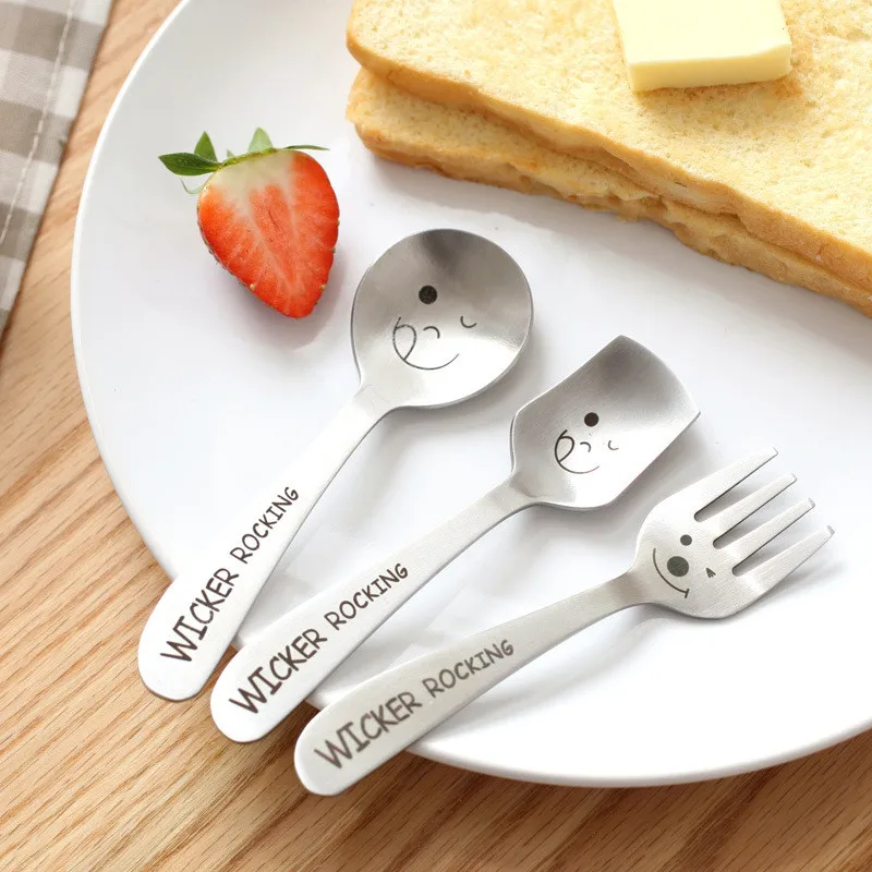 1PC Smile Tableware Stainless Steel Ice Cream Tea Coffee Dinnerware for Children Gift (3)