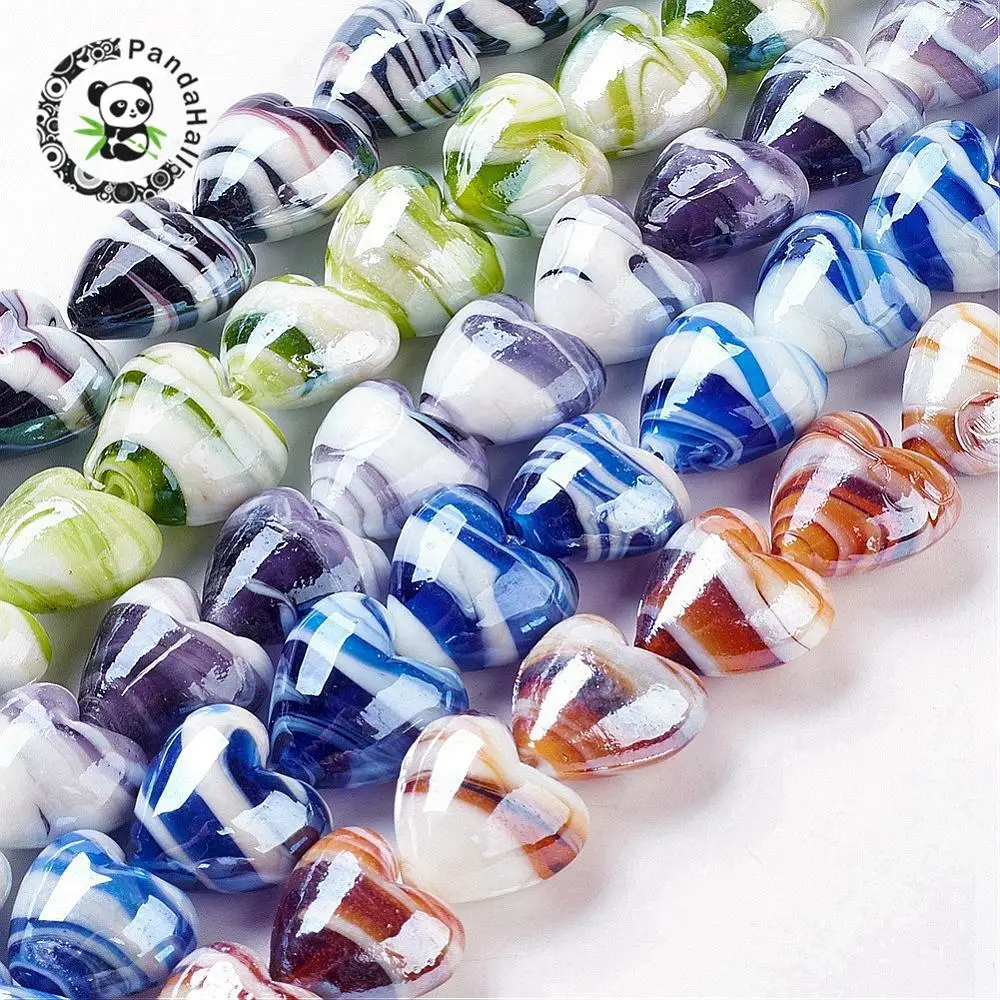 

Handmade Lampwork Beads, Mother's Day Jewellry Making, Heart, Colorful, 20x20mm, Hole: 2mm