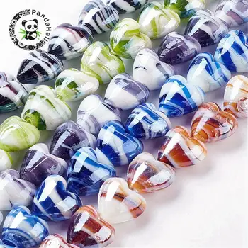 

Handmade Lampwork Beads, Mother's Day Jewellry Making, Heart, Colorful, 20x20mm, Hole: 2mm