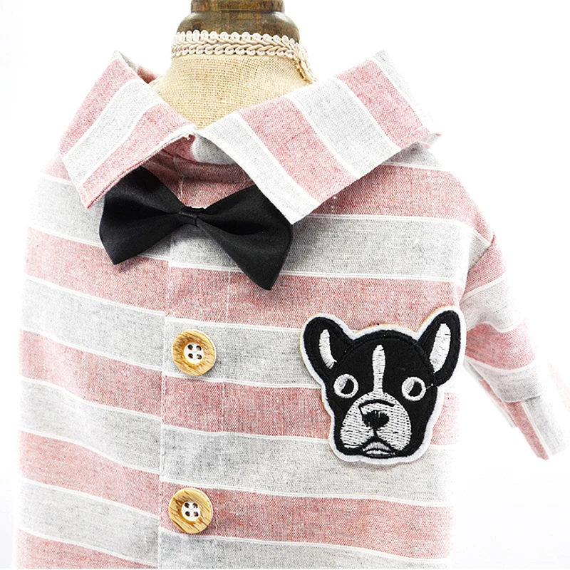 Хлопковая футболка в полоску с отворотом для щенков; костюм для собак; футболки розового цвета