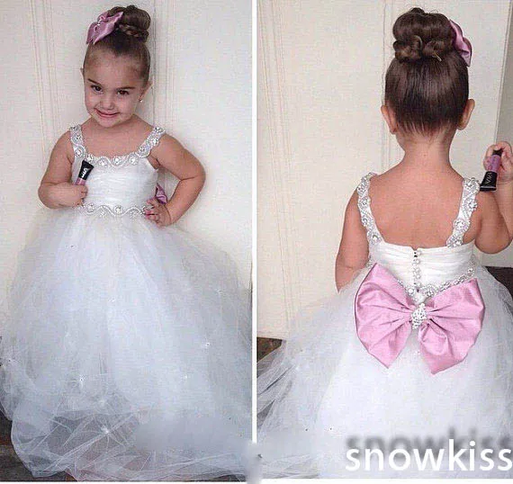 Custom white/ivory flower girl dresses for wedding parties vintage toddler glitz prom gowns infant baby special occasion frocks