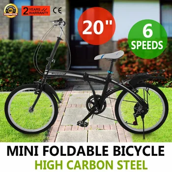 

20" Folding Bike Black 6 Speed Bicycle Foldable Storage Shimano School Sports