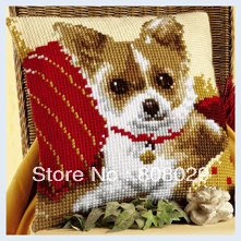 

Dog Looking DIY Needlework Kit Unfinished Acrylic Yarn Embroidery Pillow Tapestry Canvas Cushion Front Cross Stitch Pillowcase
