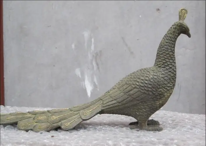 

free 10.5"China pure Bronze peacock peafowl bird of Juno Statue fast