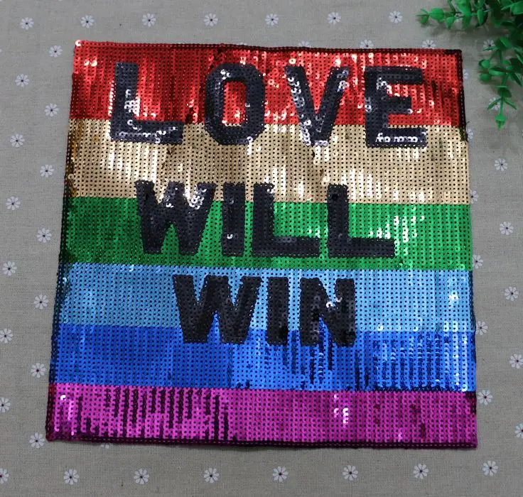 

LOVE WILL WIN sequins patches embroidered colorful large applique sew on patches for clothing parches