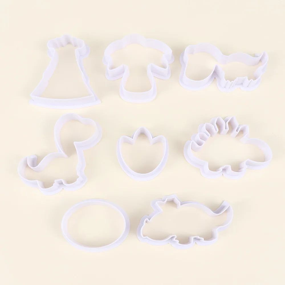 

8pcs/set 3D Dinosaur Pattern Plastic Biscuit Mold Animal Shape Cookie Cutter Cake Decoration Dessert Baking Tools