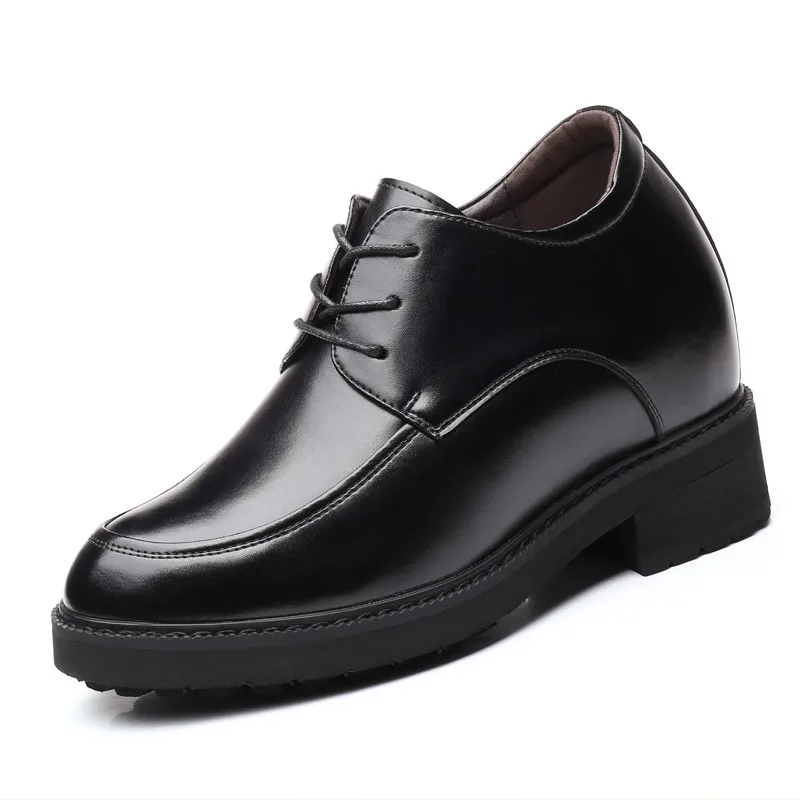 

Black Extra High 11 cm Height Increasing Men's Dress Formal Shoes Cow Split Get Taller Elevator Derby Shoes For Wedding Party