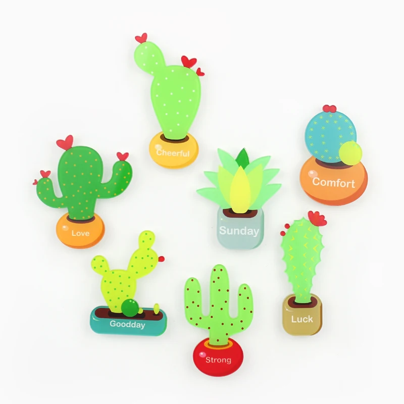 

7 Pcs cactus fridge magnet creative cartoon refrigerator magnets stickers strong neodymium office photo magnet Message home dec