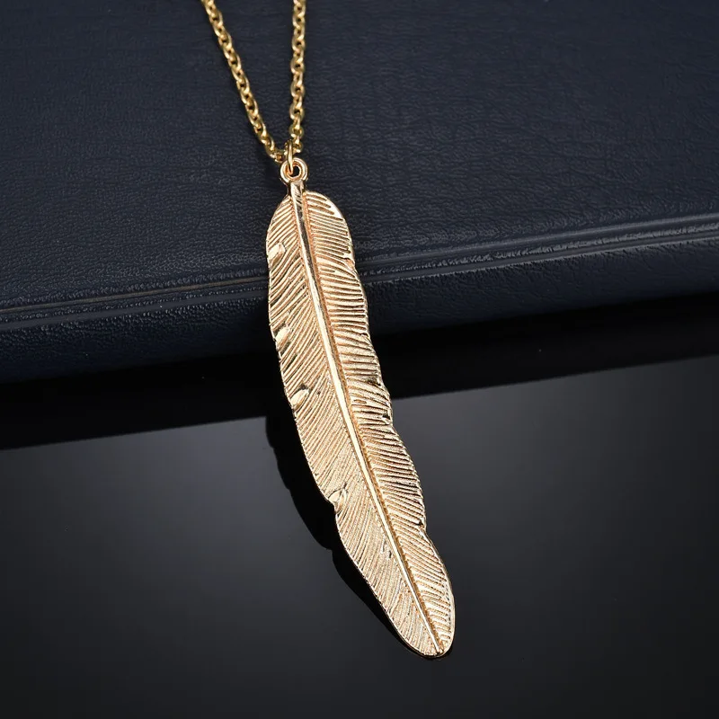 

street shoot simple fashion all match punk metal bohemia ethnic exquisite Feather pendant charm Necklace women