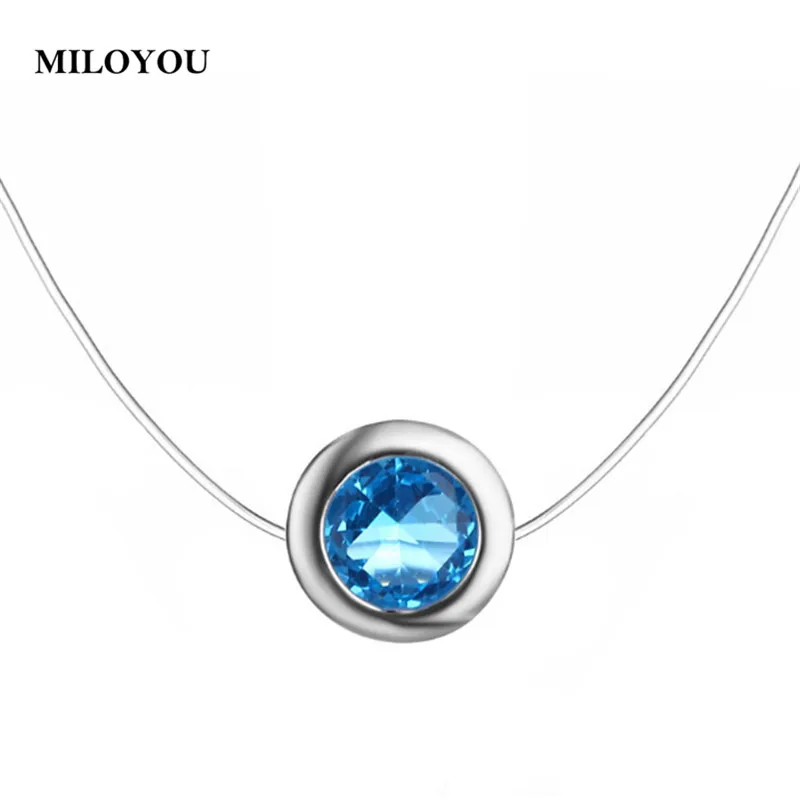 

MILOYOU Transparent Fishing Line Necklace for Women Silver Invisible Chain Pendant Necklace Rhinestone Choker Necklace ML062