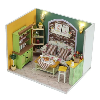 

DIY Assemble Wooden Doll House Afternoon Tea Dollhouse With LED Light Miniature Furniture Birthday Gift